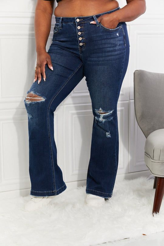Kancan Plus Size Reese Midrise Button Fly Flare Jeans Ti Amo I love you