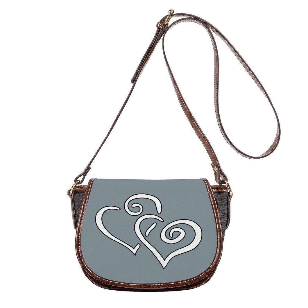 Ti Amo I love you - Exclusive Brand - Regent Grey - Double White Heart - Saddle Bag