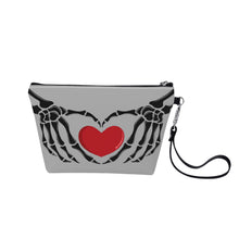 Load image into Gallery viewer, Ti Amo I love you - Exclusive Brand - Deep Silver Chalice - Skeleton Hands with Heart - Sling Cosmetic Bag
