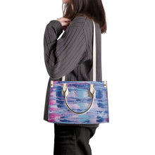 Load image into Gallery viewer, Ti Amo I love you - Exclusive Brand - Mulberry &amp; Kashmir Blue Floating Paint Pattern - Luxury Womens PU Tote Bag - Cream Straps
