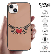 Load image into Gallery viewer, Ti Amo I love you - Exclusive Brand - Feldspar - Skeleton Hands with Heart  - iPhone 14 Glass Case (2 cameras)
