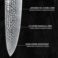 Load image into Gallery viewer, Kegani Chef Knife, 8 Inch Damascus Chefs Knife-Japanese VG10 Super Steel Hammered - G10 Handle Kitchen Knife - Classic Series Ti Amo I love you
