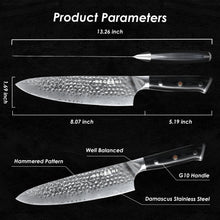 Load image into Gallery viewer, Kegani Chef Knife, 8 Inch Damascus Chefs Knife-Japanese VG10 Super Steel Hammered - G10 Handle Kitchen Knife - Classic Series Ti Amo I love you
