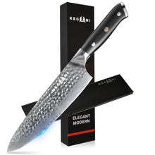 Load image into Gallery viewer, Kegani Chef Knife, 8 Inch Damascus Chefs Knife-Japanese VG10 Super Steel Hammered - G10 Handle Kitchen Knife - Classic Series Ti Amo I love you
