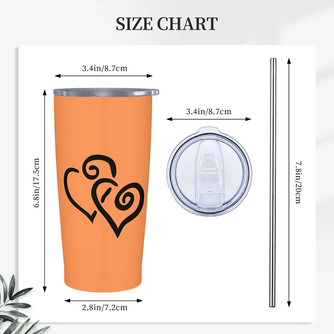 Ti Amo I love you - Exclusive Brand - Coral - Double Black Heart - 20oz Stainless Steel Straw Lid Cup