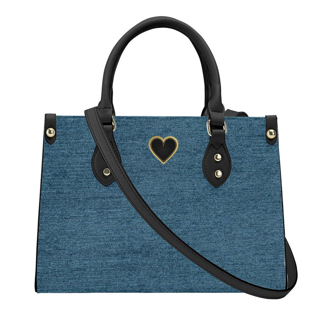 Ti Amo I love you - Exclusive Brand - Denim Blue Bayoux - Luxury Womens PU Tote Bag - Black Straps