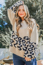 Load image into Gallery viewer, Khaki Leopard Patchwork Knitted Puff Sleeve Sweater - Only Sizes S, XL Left Ti Amo I love you
