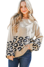 Load image into Gallery viewer, Khaki Leopard Patchwork Knitted Puff Sleeve Sweater - Only Sizes S, XL Left Ti Amo I love you
