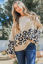 Load image into Gallery viewer, Khaki Leopard Patchwork Knitted Puff Sleeve Sweater - Only Sizes S, XL Left Ti Amo I love you
