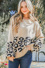 Load image into Gallery viewer, Khaki Leopard Patchwork Knitted Puff Sleeve Sweater - Only Sizes S, XL Left Ti Amo I love you
