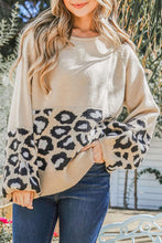 Load image into Gallery viewer, Khaki Leopard Patchwork Knitted Puff Sleeve Sweater - Only Sizes S, XL Left Ti Amo I love you
