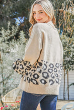 Load image into Gallery viewer, Khaki Leopard Patchwork Knitted Puff Sleeve Sweater - Only Sizes S, XL Left Ti Amo I love you
