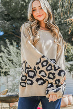 Load image into Gallery viewer, Khaki Leopard Patchwork Knitted Puff Sleeve Sweater - Only Sizes S, XL Left Ti Amo I love you
