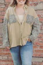 Load image into Gallery viewer, Khaki Plus Size Leopard Patchwork Shacket Ti Amo I love you
