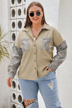 Load image into Gallery viewer, Khaki Plus Size Leopard Patchwork Shacket Ti Amo I love you
