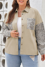 Load image into Gallery viewer, Khaki Plus Size Leopard Patchwork Shacket Ti Amo I love you
