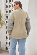 Load image into Gallery viewer, Khaki Plus Size Leopard Patchwork Shacket Ti Amo I love you
