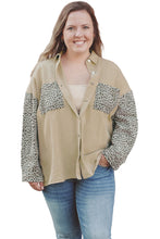 Load image into Gallery viewer, Khaki Plus Size Leopard Patchwork Shacket Ti Amo I love you
