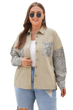 Load image into Gallery viewer, Khaki Plus Size Leopard Patchwork Shacket Ti Amo I love you
