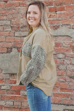 Load image into Gallery viewer, Khaki Plus Size Leopard Patchwork Shacket Ti Amo I love you
