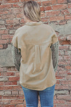 Load image into Gallery viewer, Khaki Plus Size Leopard Patchwork Shacket Ti Amo I love you
