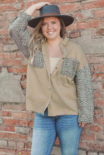 Load image into Gallery viewer, Khaki Plus Size Leopard Patchwork Shacket Ti Amo I love you
