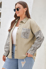 Load image into Gallery viewer, Khaki Plus Size Leopard Patchwork Shacket Ti Amo I love you
