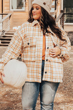 Load image into Gallery viewer, Khaki Plus Size Plaid Jacket with Flap Pockets Ti Amo I love you
