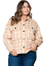 Load image into Gallery viewer, Khaki Plus Size Plaid Jacket with Flap Pockets Ti Amo I love you
