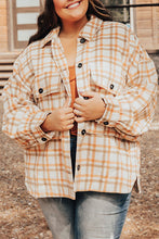 Load image into Gallery viewer, Khaki Plus Size Plaid Jacket with Flap Pockets Ti Amo I love you
