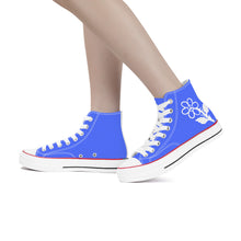 Load image into Gallery viewer, Ti Amo I love you - Exclusive Brand - Neon Blue- White Daisy - High Top Canvas Shoes - White  Soles
