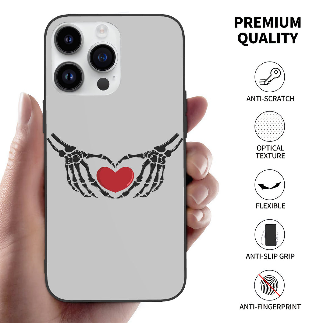 Ti Amo I love you - Exclusive Brand - Silver - Skeleton Hands with Heart - Apple 14 PC Phone Case (3 cameras)