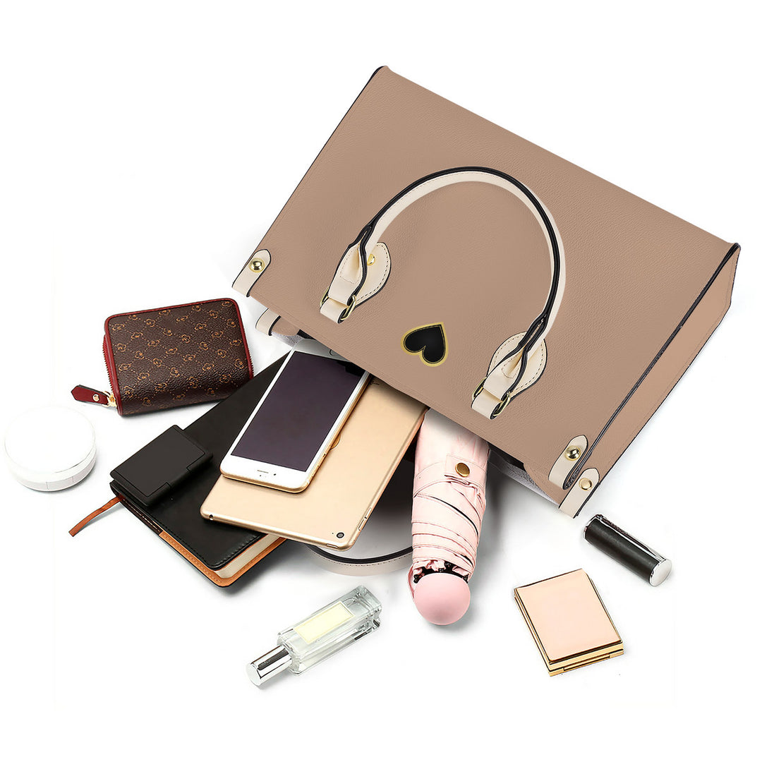 Ti Amo I love you - Exclusive Brand - Pale Taupe - Luxury Womens PU Tote Bag - Cream Straps