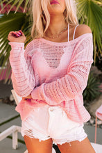 Load image into Gallery viewer, Knitted Eyelets Round Neck Long Sleeve Top Ti Amo I love you
