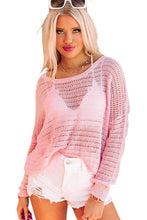 Load image into Gallery viewer, Knitted Eyelets Round Neck Long Sleeve Top Ti Amo I love you
