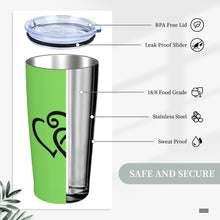 Load image into Gallery viewer, Ti Amo I love you - Exclusive Brand - Pastel Green - Double Black Heart - 20oz Stainless Steel Straw Lid Cup
