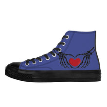 Load image into Gallery viewer, Ti Amo I love you - Exclusive Brand - Victoria - Skeleton Hands with Heart - High Top Canvas Shoes - Black  Soles
