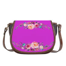 Load image into Gallery viewer, Ti Amo I love you - Exclusive Brand  - Bright Orchid - Front &amp; Top Floral Swag -  Saddle Bag
