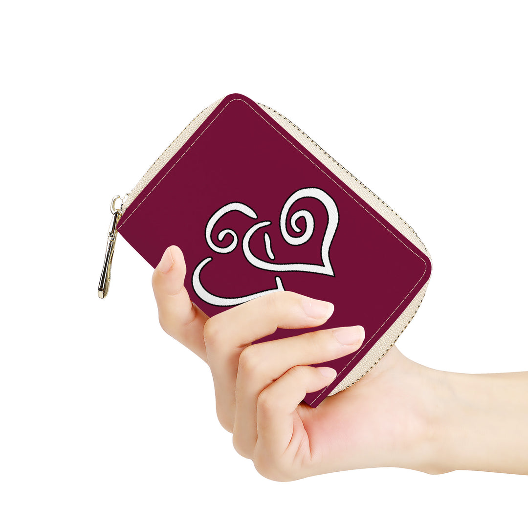 Ti Amo I love you - Exclusive Brand - Claret Red - Double White Heart - PU Leather - Zipper Card Holder