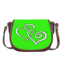 Load image into Gallery viewer, Ti Amo I love you - Exclusive Brand - Florescent Green - Double White Heart - Saddle Bag
