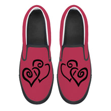 Load image into Gallery viewer, Ti Amo I love you - Exclusive Brand - Viva Magenta - Double Black Heart - Women&#39;s- Slip-on Shoes - Black Soles
