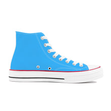 Load image into Gallery viewer, Ti Amo I love you - Exclusive Brand - Medium Cyan Blue - White Daisy - High Top Canvas Shoes - White  Soles
