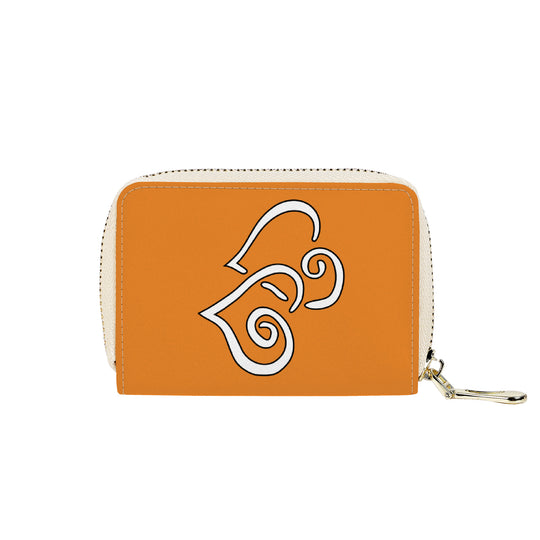 Ti Amo I love you - Exclusive Brand - Carrot Orange - Double White Heart - PU Leather - Zipper Card Holder