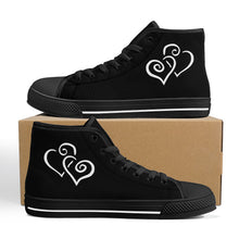 Load image into Gallery viewer, Ti Amo I love you - Exclusive Brand - Black  - Double White Heart High-Top Canvas Shoes - Black Soles
