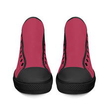 Load image into Gallery viewer, Ti Amo I love you - Exclusive Brand - Viva Magenta - Double White Heart High-Top Canvas Shoes - Black Soles
