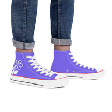 Load image into Gallery viewer, Ti Amo I love you - Exclusive Brand - Medium Slate Blue - White Daisy - High Top Canvas Shoes - White  Soles
