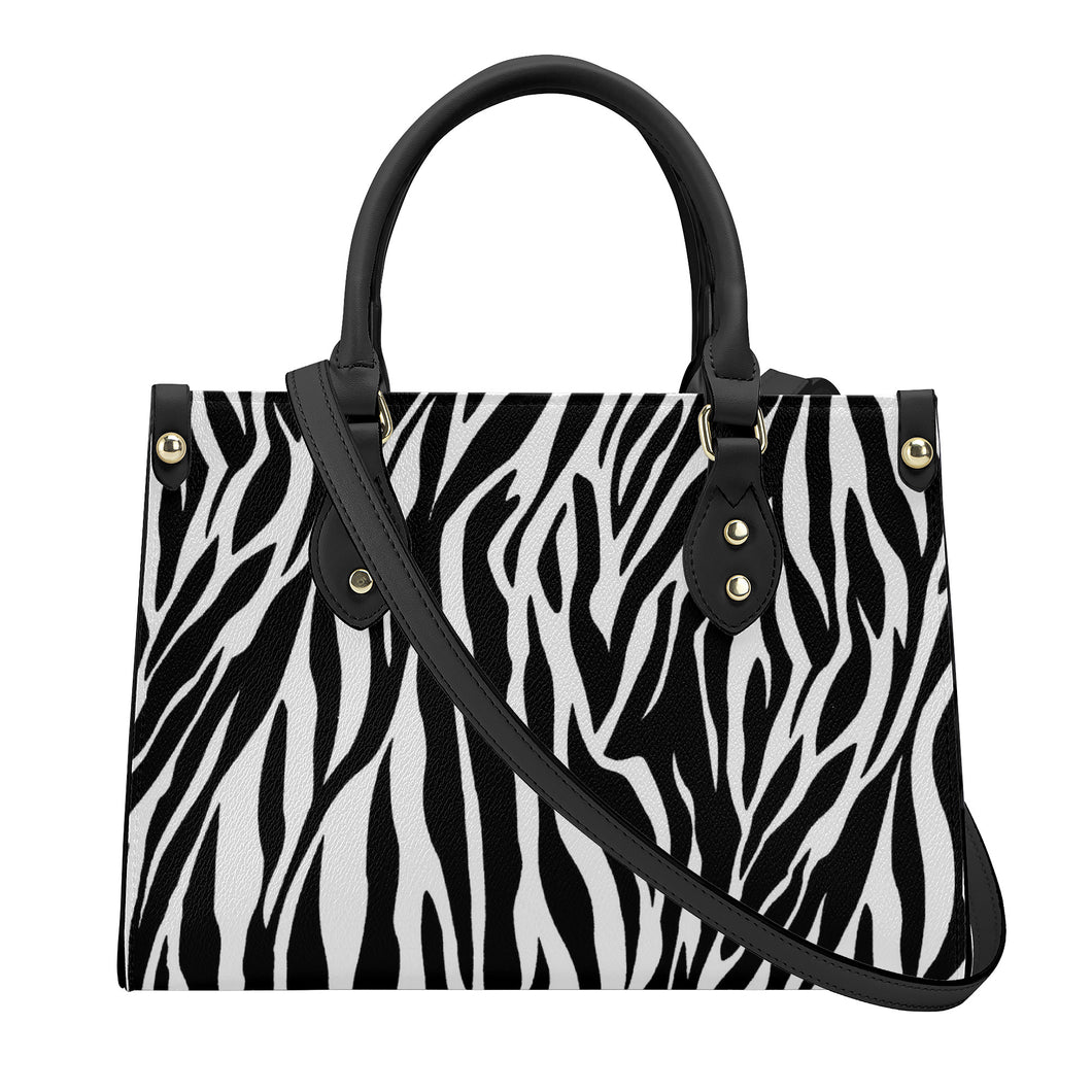 Ti Amo I love you - Exclusive Brand - Black & White - Zebra - Luxury Womens PU Tote Bag - Black Straps