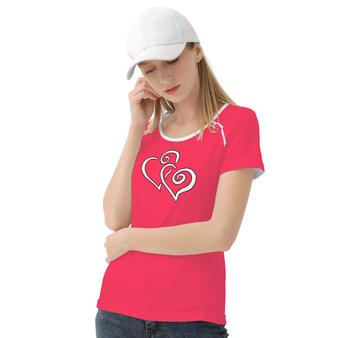 TI Amo I love you - Exclusive Brand - Radical Red - Double White Heart - Women's T shirt
