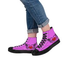 Load image into Gallery viewer, Ti Amo I love you - Exclusive Brand - Deep Lavender Magenta - Skeleton Hands with Heart - High Top Canvas Shoes - Black  Soles
