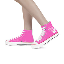 Load image into Gallery viewer, Ti Amo I love you - Exclusive Brand - Hot Pink - White Daisy - High Top Canvas Shoes - White  Soles
